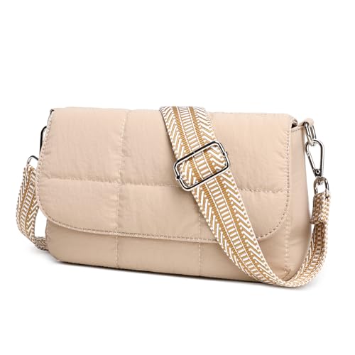 Puffer Crossbody Bag for Women, Quilted Nylon Shoulder Bags with Coin Purse
