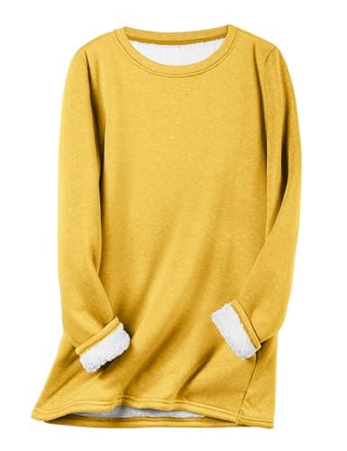 Flygo Women's Winter Warm Sherpa Lined Fleece Crewneck Sweatshirt Pullover Loungewear Tunic Tops(Yellow-XS)