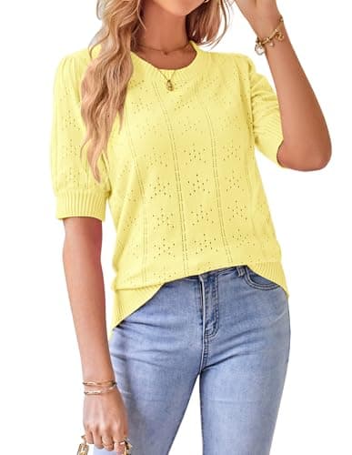 GRACE KARIN Women's Puff Short Sleeve Crew Neck Knit Tops Bright Yellow 2XL