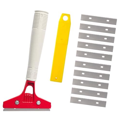 Razor Blade Scraper, Red Color Wallpaper Remover, Adhesive Removal Multi-Purpose Paint Scraper for Scraping Labels, Decals, Stickers, Caulk, Paint from Glass, Floor, Window (1 Pack, 10 Extra Blades)