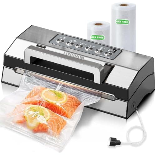 Precision Fast-Vacuum Sealer, LIWUNON Automatic Vacuum Sealer for Food, Powerful Vacuum with 17mm Dual Heat Seal, MoistSeal Control, Built-in Cutter&Bag Storage, Food Vacuum Saver Machine, 2 Bag Rolls