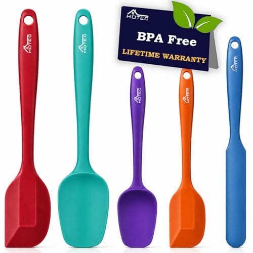 HOTEC Heat Resistant 600℉ Food Grade Silicone Rubber Spatula Set for Baking, Cooking, and Mixing Non Stick Dishwasher Safe BPA-Free Multicolor Set of 5