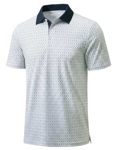 MAGCOMSEN Golf Shirts for Men Short Sleeve Moisture Wicking Casual Print Collared Polo Shirts Black White Cross M