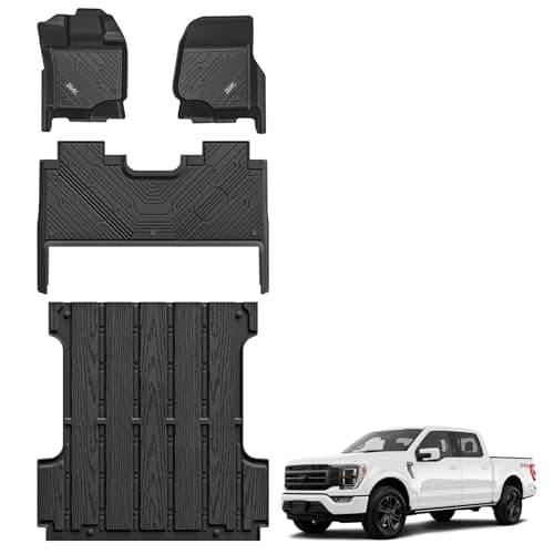 3W Floor Mats & trunk Bed Fit for 2015-2024 2025 Ford F150 / F-150 Lightning SuperCrew Cab, TPE All Weather Heavy Duty Floor Liner Custom Fit Accessories (with Original Folding Under-Seat Storage Box)