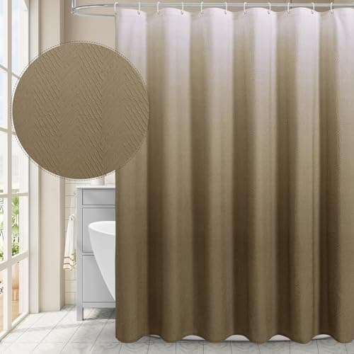 Gibelle Ombre Brown Shower Curtain, 3D Embossed Textured Herringbone Fabric Shower Curtain, Modern Farmhouse Bathroom Decor Soft Cloth Shower Curtain Set, 72x72