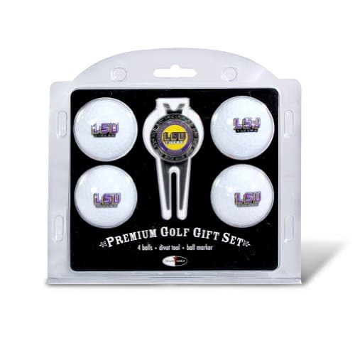 Team Golf NCAA LSU Tigers 4 Golf Ball And Divot Tool Set Regulation Size Golf Balls (4 Count) & Divot Tool with Removable Double-Sided Magnetic Marker