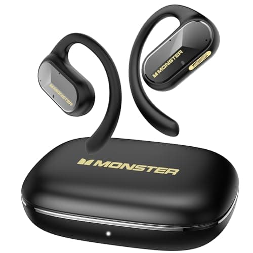 Monster Open Ear AC312 Headphones, Powerful Sound by 16mm Large Drivers, Bluetooth 5.4 Open Ear Earbuds with Noise-Cancelling Mic for Clear Calls, 32H Playtime, IPX5 Waterproof, Sport Earbuds, Black