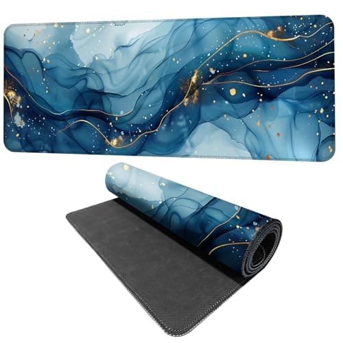 Marble Mouse Pad XXL – Large Blue Gold Marble Texture Desk Mat, Extended Non-Slip Mousepad for Office, Home, Workstation, Elegant Aesthetic Decor,31.5 x 11.8 in