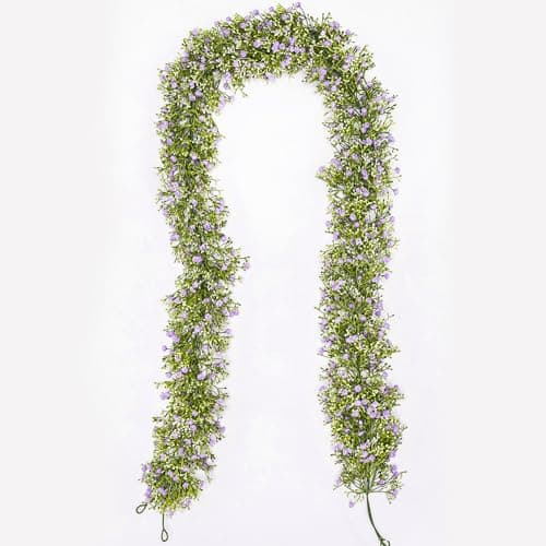 Uqueeten Artificial Baby Breath Flower Vines, Babys Breath Artificial Flowers Real Touch Faux Gypsophila Hanging Fake Baby's Breath Garlands for Wedding and Baby Shower Decor 2Pcs 5.8ft（Purple）