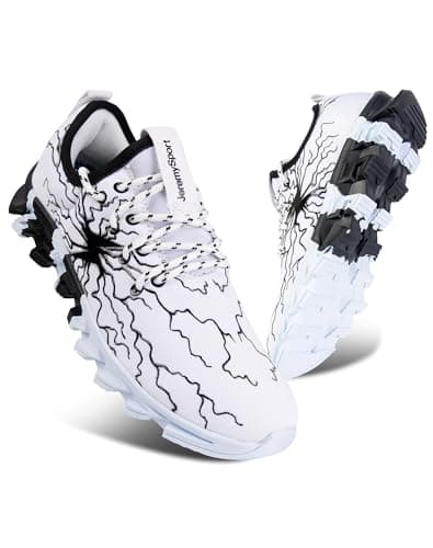 Boys Girls Running Tennis Shoes Kids Sneakers Non Slip Breathable Strap Athletic Sports Shoes White 5 Big Kid
