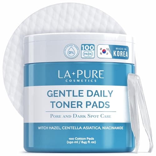 La Pure Korean Toner Pads, Large, 100 Ct, with Witch Hazel, Centella Asiatica & Niacinamide, Alcohol-Free, Gentle Exfoliating Pore & Dark Spot Care