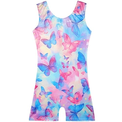BAOHULU Girls Gymnastics Leotards Sleeveless Print Butterfly Blue 5-6Y