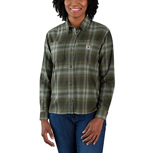 Carhartt Rugged Flex® Loose Fit Midweight Flannel Long-Sleeve Plaid Shirt Basil