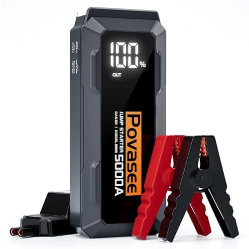 5000A Jump Starter Povasee A40 Car BatteryJump Starter, 12V Jump Box for Car Up to All Gas or 10L Diesel Engine Battery Jumper Starter Portable with 3" LCD Display/Dual Output/LED Light