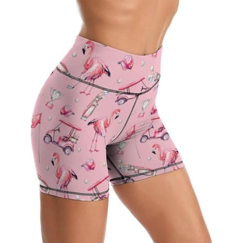 Flamingo Yoga Shorts High Waisted Biker Shorts for Womens Athletic Running Workout S