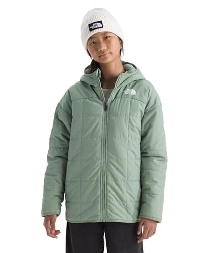 The North Face Girls� Reversible Shasta Short Parka | Kids' Water Repellent Jacket with Synthetic Insulation, Fleece Lining & Attached Hood, Slate Moss, Large