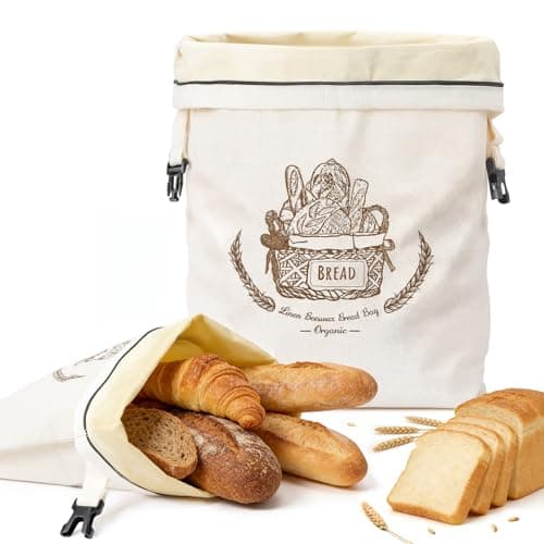VIS'V Linen Cotton Beeswax Bread Bags with Zippper, 16.7 x 12.8 In, 2 Pcs