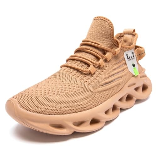 DLWKIPV Mens Walking Running Shoes Slip On Tennis Sneakers Non Slip Athletic Trainers Lightweight Breathable Mesh Comfortable Fashion Brown US 10
