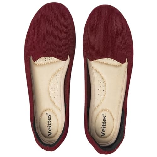 Veittes Women's Wide Width Flats Shoes,Comfortable Breathable Casual Slip on Round-Toe Knitted Dressy Ballet Flats,Burgundy,6.5 Wide,2205003