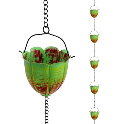 Qipade Rain Chains for Outside, 10FT Rain Water Chain with 12 Lily Cups
