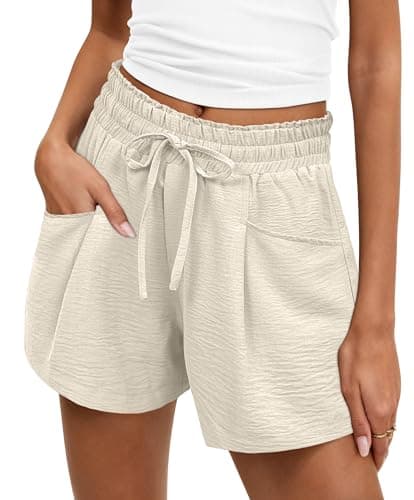 ANRABESS Shorts for Women Summer Casual High Waist Drawstring Comfy Dressy Lounge Beach Vacation Shorts with Pockets Light Yellow Small