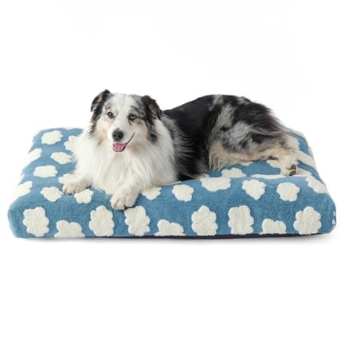 LE SURE Cute XL Dog Bed for Crate-Thick Shredded Chopped Foam Pet Bed as Gift for Indoor with Removable Washable Cover, Modern Fuzzy Plush & Anti Slip Bottom, Blue