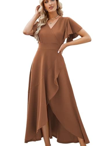 ZZV Formal Dresses For Women Gowns Evening V Neck Wedding Guest Dress-Solid
