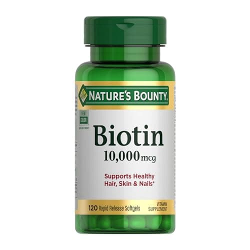Nature's Bounty Biotin Hair Skin and Nails Vitamins, Supports Healthy Hair, Skin and Nails, 10,000 mcg, 120 Softgels (Pack of 1)