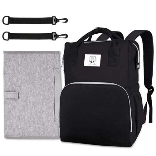 COTTONBEBE Diaper Bag with Changing Pad, Large Baby Bags Backpack with Stroller Straps & Insulated Pockets, Multifunction Waterproof Travel Diapers Back pack for Women & Man, Black