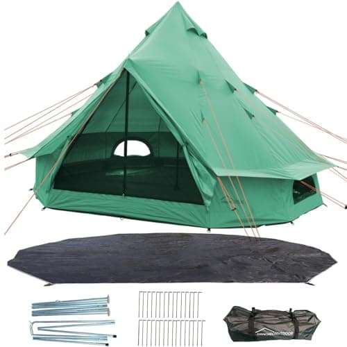 DANCHEL OUTDOOR B1 Portable Yurt with Footprint, Waterproof 4-6 Persom Family Camping Bell Tent 300D Oxford Nylon UPF50+ Sun Protection, Green 13ft/4m
