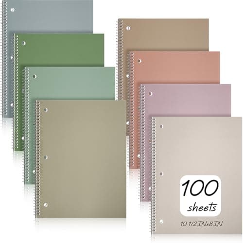 Teling 8 Pcs 1 Subject Spiral Notebook Wide Ruled Colored Notebook 8 x 10 1/2 Inch Pastel Spiral Notebook 3 Hole Divider Pockets Assorted Colors Easy Tear 100 Sheets Office (Lovely Color)