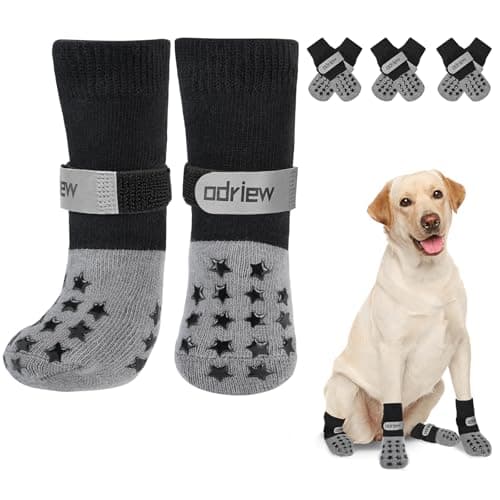 ODRIEW Non Slip Dog Socks to Prevent Licking Paws - Dog Booties for Hardwood Floors Anti Slip - Grippy Socks for Senior Dog - Double Side Paw Protector Prevent Scratching for Hot Pavement (Grey, M)