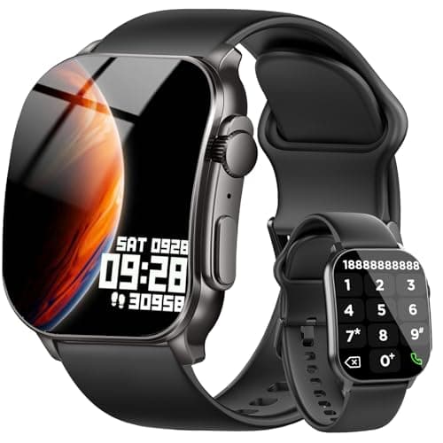 Smart Watch for Men, 2.01" AMOLED Curved HD Screen Smart Watch, Fitness Tracker with 24/7 Heart Rate/Sleep Monitor, IP68 Waterproof Running Watch, Compatible with iOS & Android for Daily Workout Black