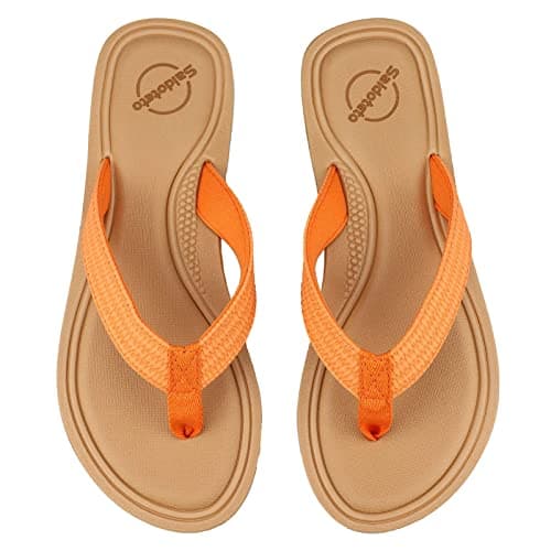 Saidoteto Women's Flip Flops with Arch Support, Cushioned Thong Sandals.Orange Size 11 W220817