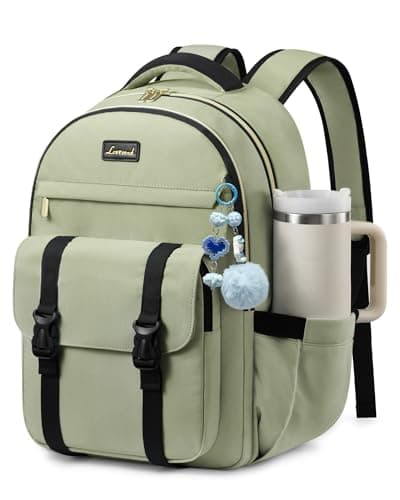 LOVEVOOK School Backpack for Teen Girls,Student Backpack Fits 15.6 Inch Laptop with Large Tumbler Pocket,Cute Kid Bookbag for 8-14 Teenage Back to School Gifts Daypack for Girl,Bean Green