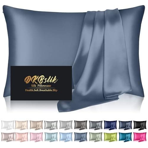 Silk Pillowcase for Hair and Skin, Mulberry Silk Pillow Cases Standard Size, Anti Acne Cooling Sleep Both Sides Natural Silk Satin Pillow Covers with Hidden Zipper, Gifts for Women Men, Ash Blue