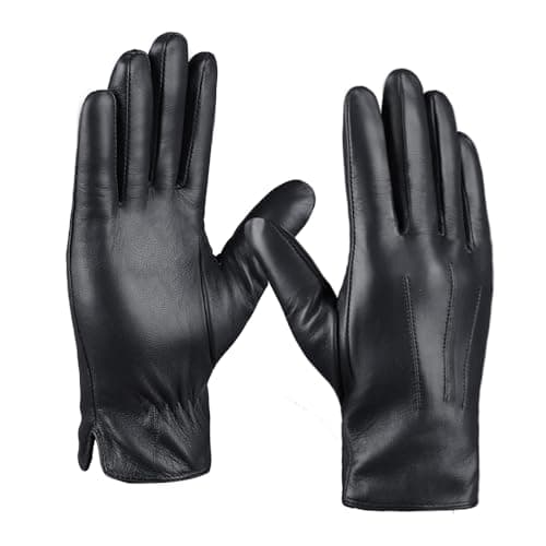 MGGMOKAY Mens Leather Gloves Lambskin Winter Gloves Warm Cashmere Lined,Black,XXL