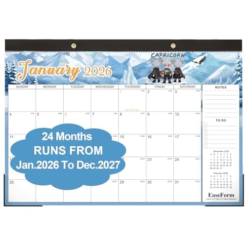 EaseForm 24 Month Desk Calendar 2026-2027, Runs from January 2026 to December 2027, Large 17"x12" Desktop/Wall Monthly Calendar, 2 Year Academic Calendar with Note & To Do for Home, School or office