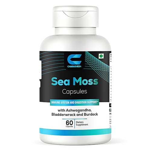 CHARMSVEDA Sea Moss Capsules with Irish Sea Moss, Bladderwrack & Burdock Root, Vitamin D3,Ashwagandha & Magnesium 1000 mg for Daily Wellness & Immune Support - 60 Vegan Capsules