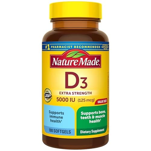 Nature Made Vitamin D3 5000 IU (125 mcg), 180 Vitamin D Softgels