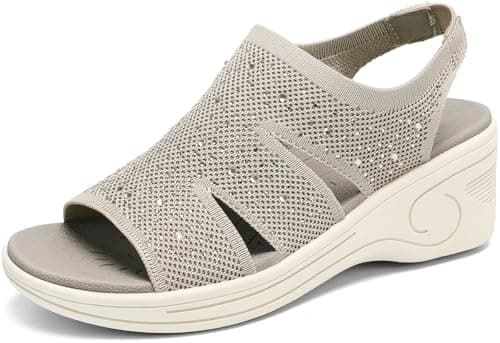 YESWIN Womens Wedge Sandals Platform Walking Sandals Open Toe Ankle Elastic Strap Casual Comfortable Summer Dressy