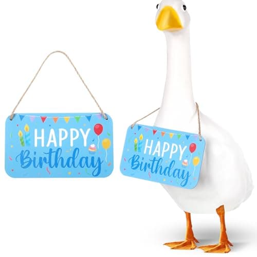Geelin Happy Birthday Porch Goose Outfits Porch Goose Accessories Wooden Sign Decor for 23" Cement/Plastic Birthday Day Yard Lawn(Blue,Fresh)