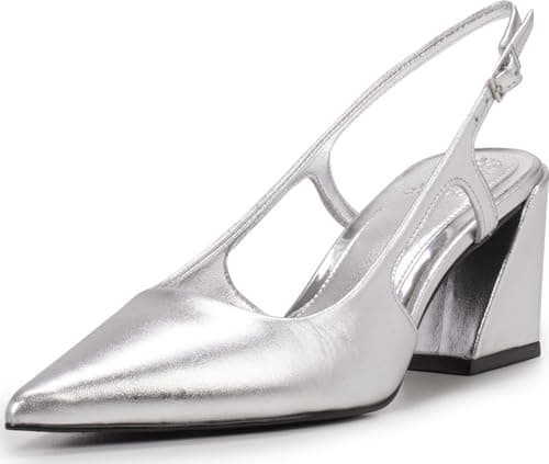 Vince Camuto Women's Sindree Block Heel Slingback Pump, New Silver, 10