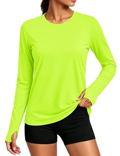 MAGCOMSEN Quick Dry Shirts Women Sun Protection UPF 80+ Summer Workout Tops with Thumb Holes Fluorescent Neon Green S