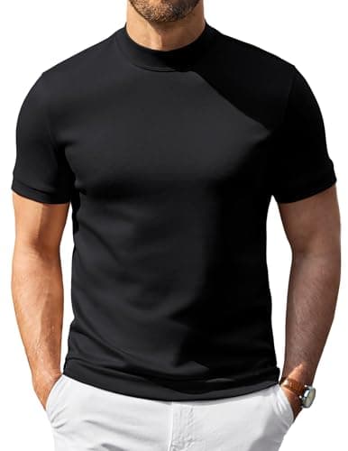 COOFANDY Mens Mock Turtleneck Sweater Short Sleeve 2026 Stylish Slim Fit Fashion Basic Underwear Black
