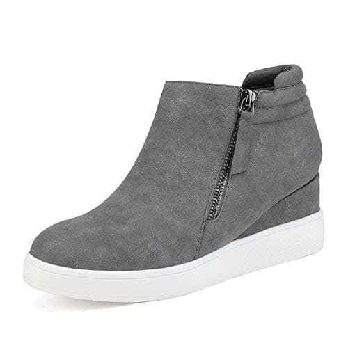 DREAM PAIRS Women's Wedge Heel Ankle Boots, Designed for Comfort, Zippers for Easy Wear, Reliable Grip, 2.35-Inch Elevation, Casual Style, Size 10,Grey,WEDGE-SNKR-2
