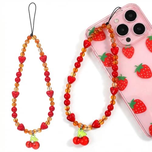 Lusofie cherry phone charm Universal - phone charm wrist strap For Cases Camera Bags Keychains - Cell Phones beaded Lanyard Bracelet