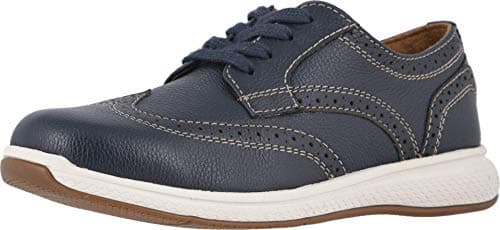 Florsheim Boy's Great Lakes Wing Tip Ox Jr. (Toddler/Little Kid/Big Kid) Navy Milled Leather/White Sole 11.5 Little Kid M