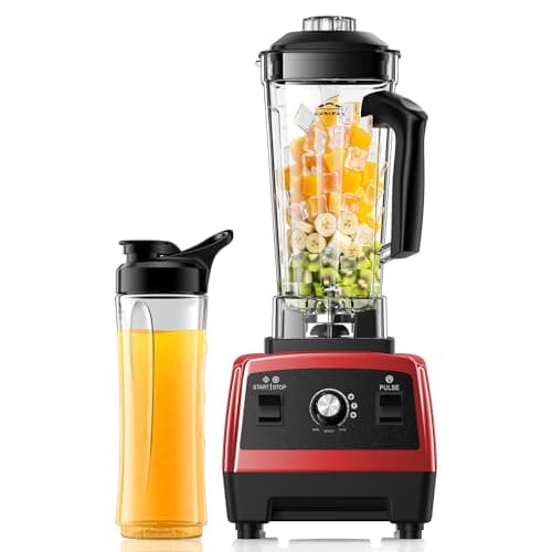 Blenders for Kitchen, 1800W High Speed Smoothie Maker with 68oz Large Pitcher, 20oz Travel Cup, Pulse Self-Cleaning & Overheat Protection, Red