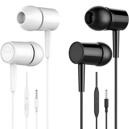 2 Pack Wired Earbuds in-Ear Headphones, Earphones with Microphone, Noise Isolation Corded for 3.5mm Plug Ear Buds, for Running Sport, Ideal for Office